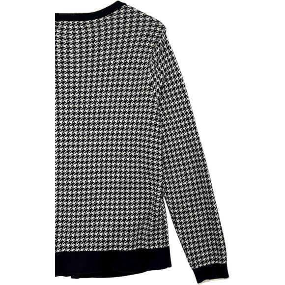 Lands End Cardigan Sweater Womens Medium Black White Houndstooth Preppy Classic - Picture 10 of 14
